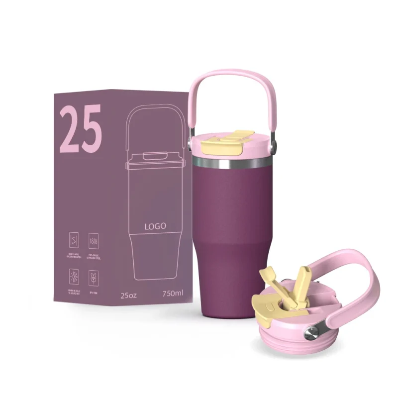 Customizable stainless steel cup with a handle