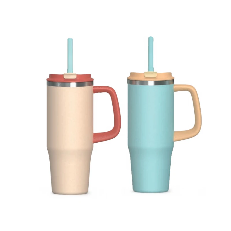 Large Capacity Insulated Tumbler With Ergonomic Handle & Straw