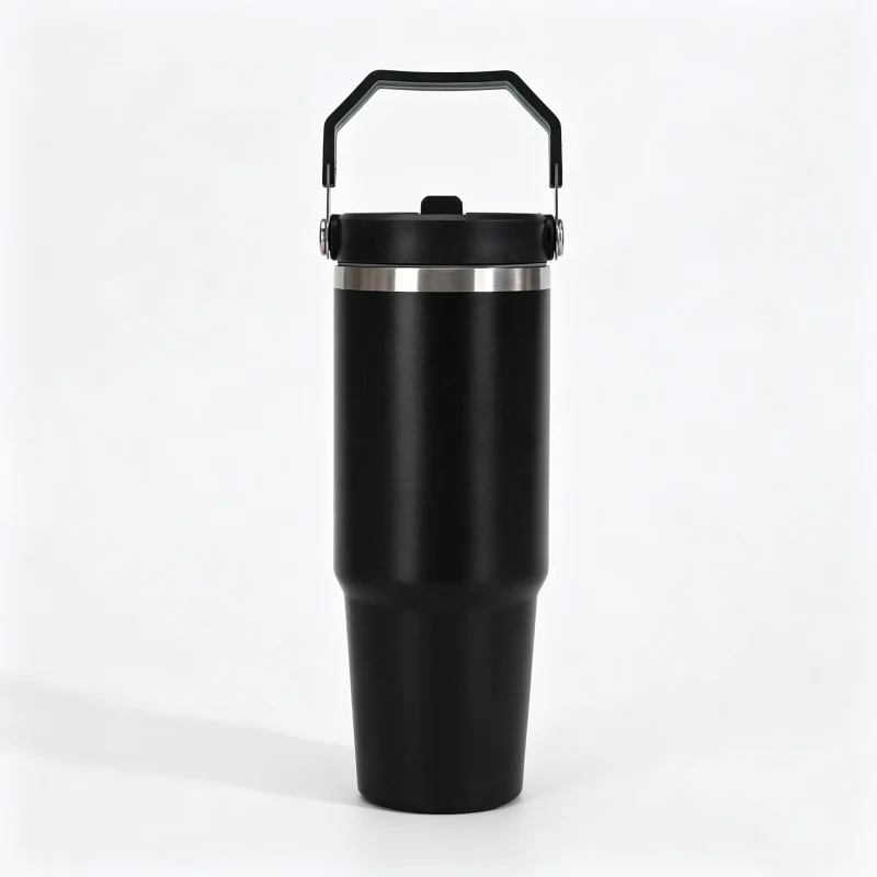 Portable Handle Insulated Tumbler Compatible With Car Cup Holders