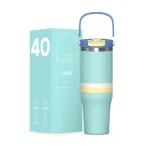 Customizable stainless steel cup with a handle