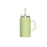 Oversized travel tumbler with grip handle and straw