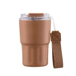 Customizable coffee cup with a carrying strap