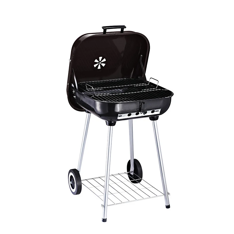 Freestanding Charcoal BBQ Grill with Wheels and Lid