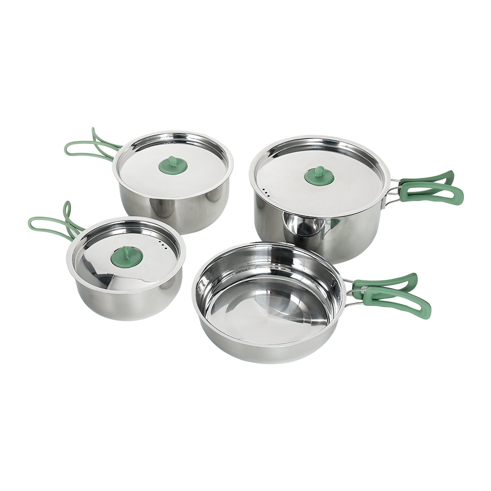 AA1W 7Pcs 304 Stainless Steel Camping Cookware Set with Silicone Lids - Image 1