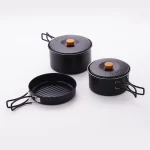 3‑Piece 304 Stainless Steel Camping Cookware Set, Portable Nesting Pots & Frying Pan Kit for Outdoor Picnic Camping