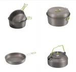 4Pcs  Hard Anodized Aluminum Camping Cook Set, Portable Folding Handle Backpacking Cookware Kit - Image 2
