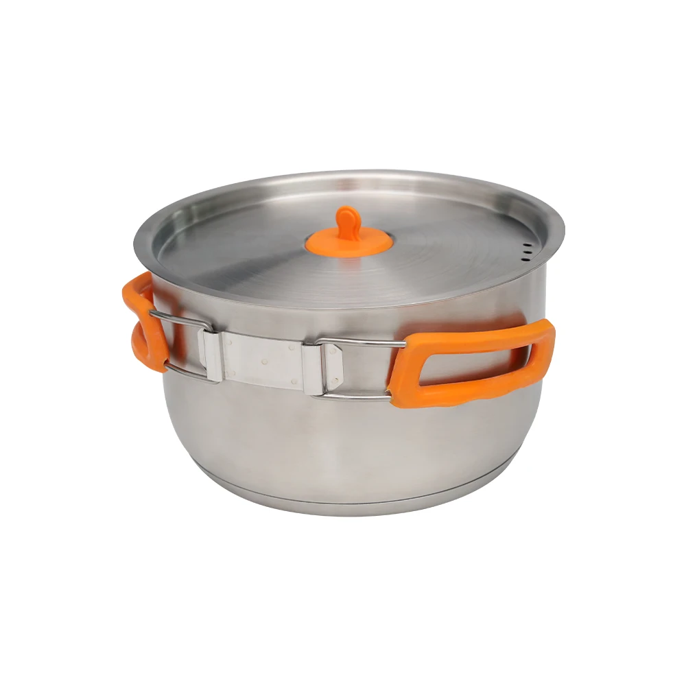 ged 304 Stainless Steel Camping Cookware Set, Mirror Polished Pot & Frying Pan Kit with Encapsulated Bottom for Camp Cooking - Image 1