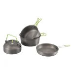4Pcs  Hard Anodized Aluminum Camping Cook Set, Portable Folding Handle Backpacking Cookware Kit
