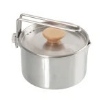 304 Stainless Steel Camping Kettle Pot, Lightweight Outdoor Hanging Cookware with Wooden Handle & Mesh Bag