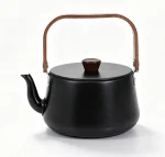 1.1L Aluminum Camping Kettle with Wooden Handle, Portable Outdoor Teapot for Camping Picnic