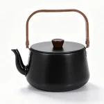 1.1L Aluminum Camping Kettle with Wooden Handle, Portable Outdoor Teapot for Camping Picnic