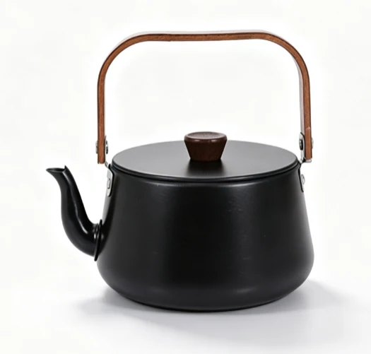 htrf 1.1L Aluminum Camping Kettle with Wooden Handle, Portable Outdoor Teapot for Camping Picnic - Image 1