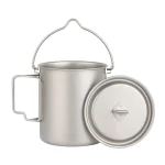 750ml Pure Titanium Camping Hanging Pot, Ultralight Single‑Person Cookware with Lid, Folding Handle & Hanging Loop