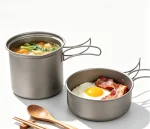 Ultralight Pure Titanium Camping Cookware Set, Non‑Toxic Corrosion‑Resistant Titanium Pot with Lid & Folding Handle - Image 2