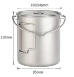 750ml Pure Titanium Camping Hanging Pot, Ultralight Single‑Person Cookware with Lid, Folding Handle & Hanging Loop - Image 5
