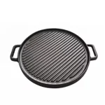 Round Cast Iron Reversible Grill Plate 30cm BBQ Griddle Pan for Camping & Charcoal Grill